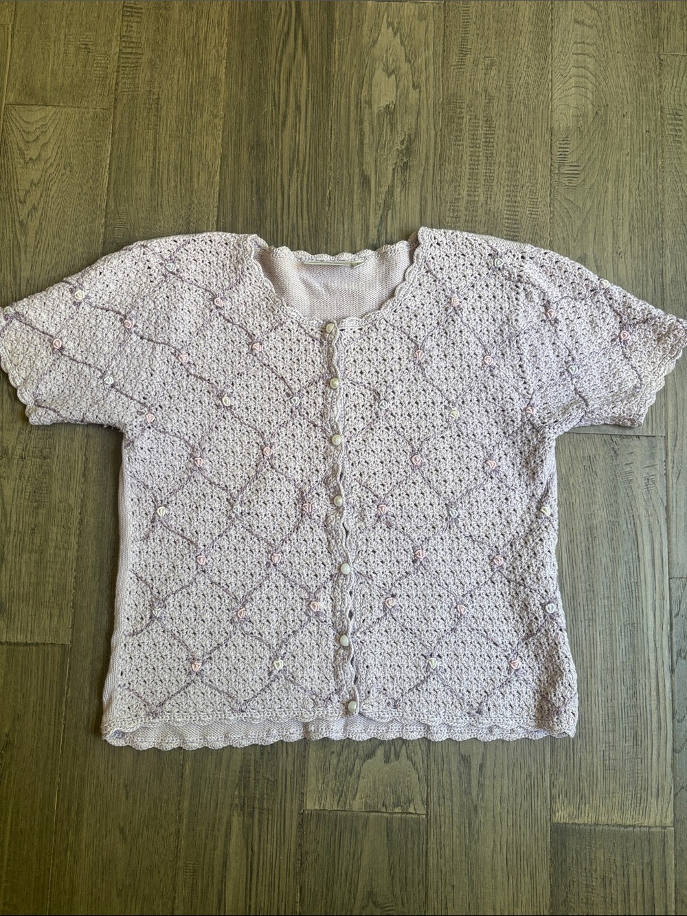 Premiere Collection | Delicate Lilac Purple Floral Knit Button-Front Cardigan LG